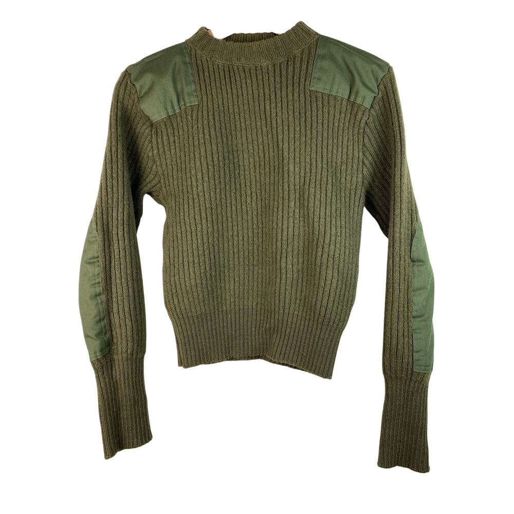 Mitt's Nitt's Polar Wear Women's 38 Green 100% Wool Ribbed Military Sweater‎ *